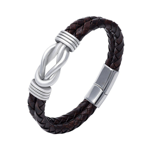 Handcrafted Stainless Steel and Leather Celtic Infinity Knot Bracelet